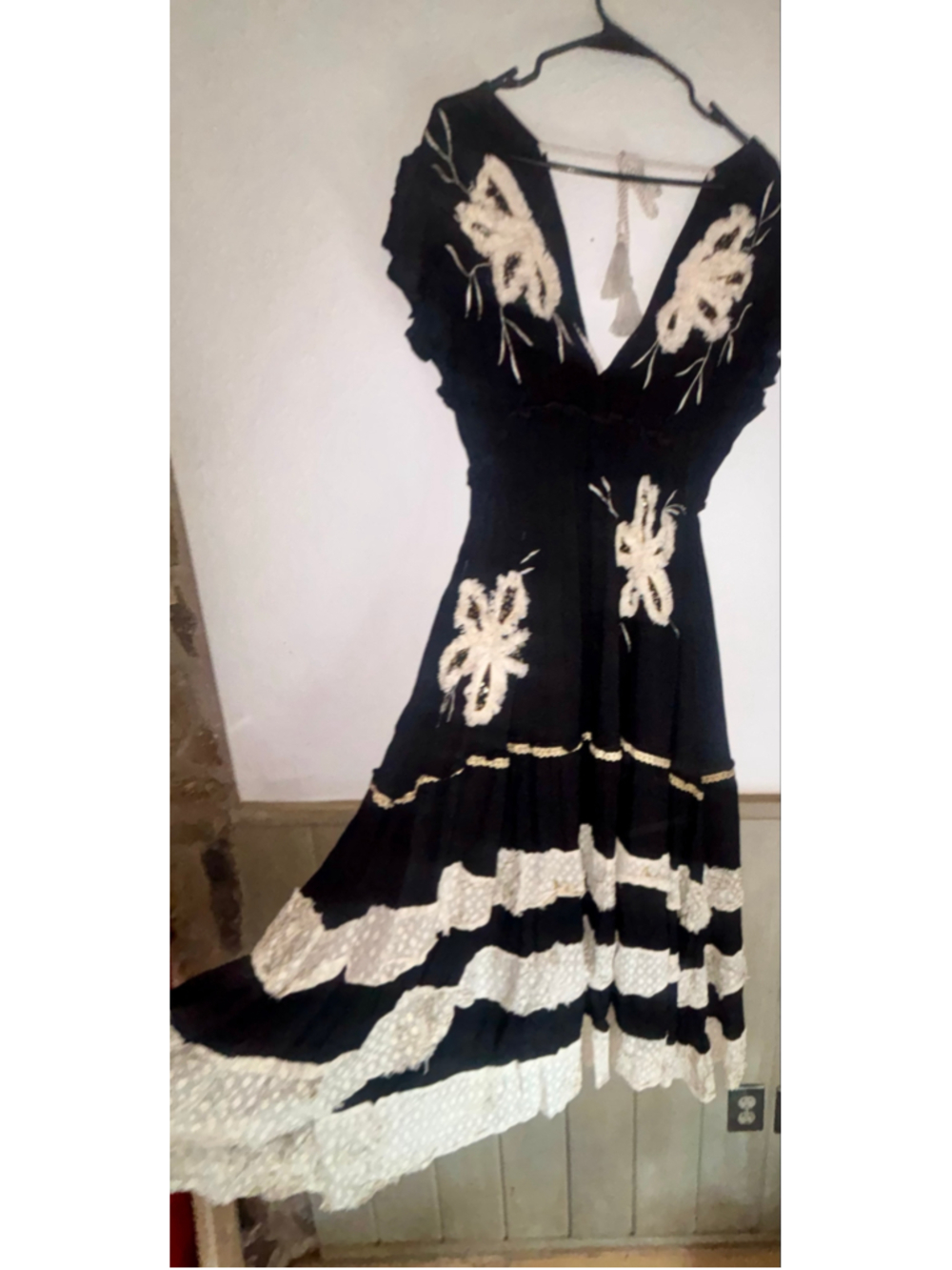 NEW Pol Free People Style Boho Lace Tiered Embroidered Patchwork Maxi Dress Sz L - Picture 8 of 8
